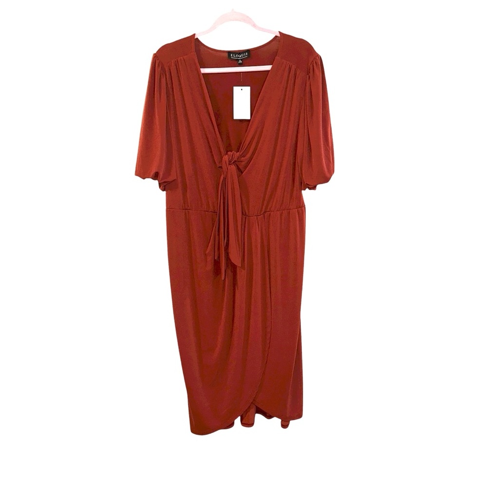 Eloquii Size 18 Dress Faux Wrap Bubble Sleeves NWT